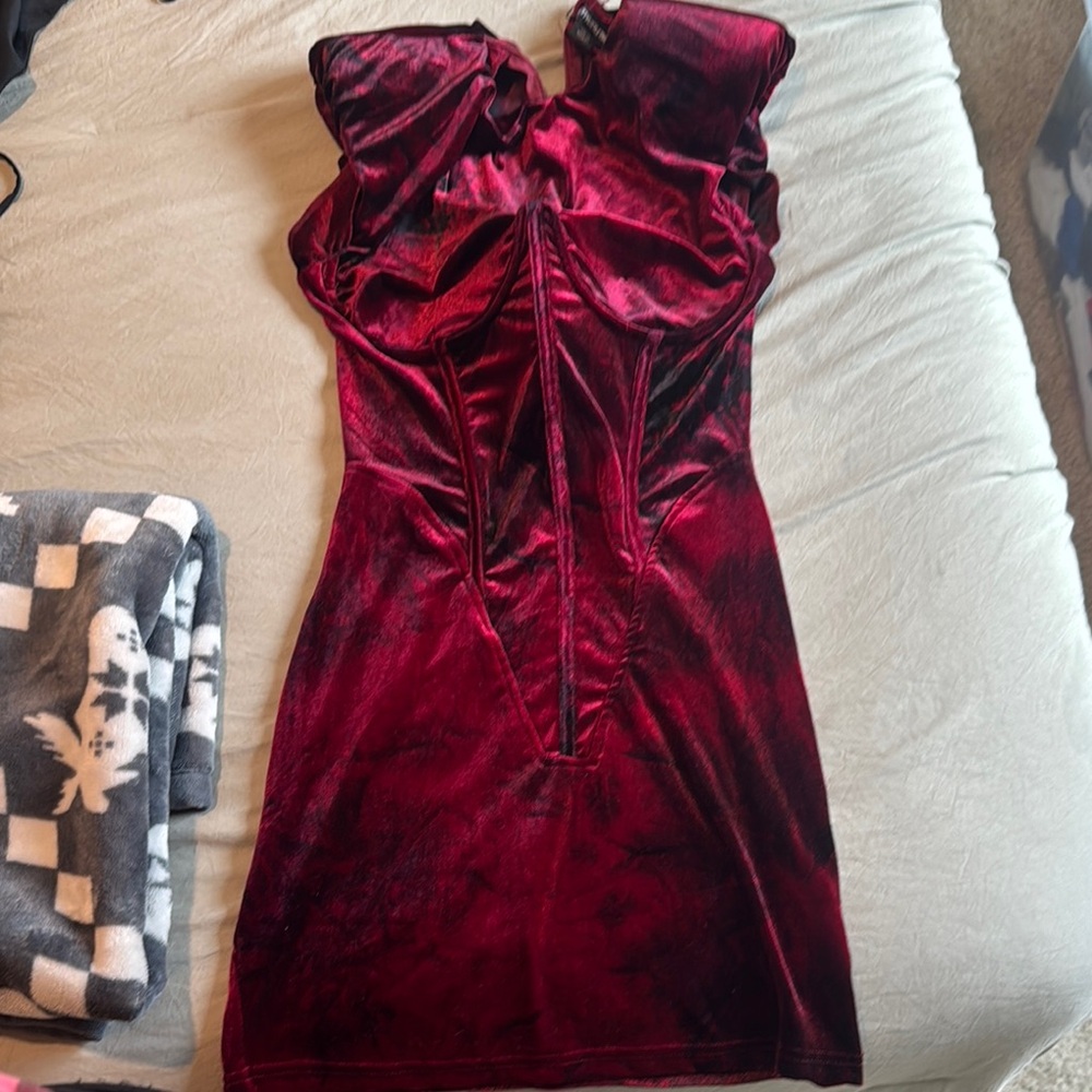 PrettyLittleThing Deep Red Velvet Mini Dress